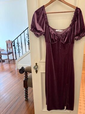 All in Favor Velvet Midi Dress in Plum
